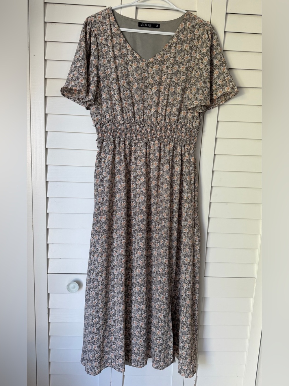 Mikarose Silver Sconce Floral V-Neck Smocked Waist Maxi Pink/Gray Sz Medium